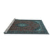 Sideview of Machine Washable Medallion Light Blue Traditional Rug, wshtr1158lblu