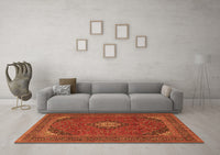 Machine Washable Medallion Orange Traditional Rug, wshtr1158org