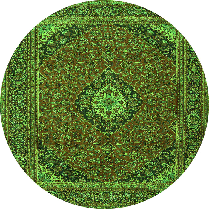 Square Medallion Green Traditional Rug, tr1158grn