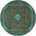 Round Medallion Turquoise Traditional Rug, tr1158turq