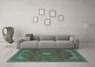 Machine Washable Medallion Turquoise Traditional Area Rugs in a Living Room,, wshtr1158turq