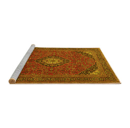 Sideview of Machine Washable Medallion Yellow Traditional Rug, wshtr1158yw