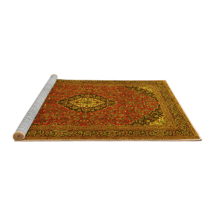 Sideview of Machine Washable Medallion Yellow Traditional Rug, wshtr1158yw