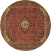 Round Medallion Brown Traditional Rug, tr1158brn