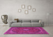 Machine Washable Medallion Pink Traditional Rug in a Living Room, wshtr1158pnk