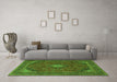 Machine Washable Medallion Green Traditional Area Rugs in a Living Room,, wshtr1158grn