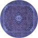 Round Machine Washable Medallion Blue Traditional Rug, wshtr1158blu