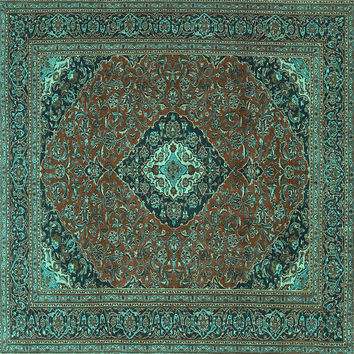 Square Machine Washable Medallion Turquoise Traditional Area Rugs, wshtr1158turq