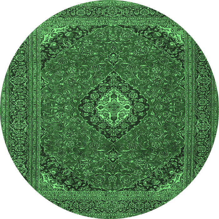 Round Medallion Emerald Green Traditional Rug, tr1158emgrn