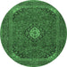 Round Medallion Emerald Green Traditional Rug, tr1158emgrn