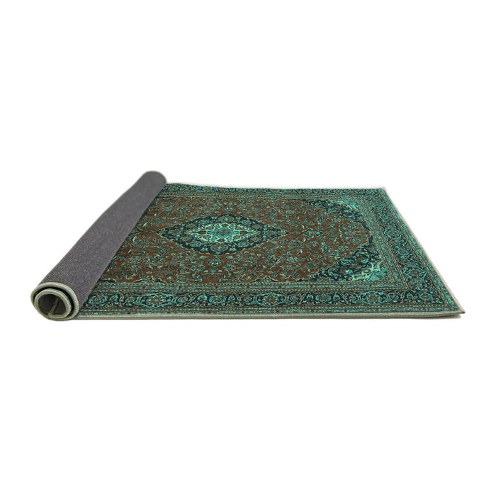 Sideview of Medallion Turquoise Traditional Rug, tr1158turq