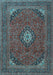 Machine Washable Medallion Light Blue Traditional Rug, wshtr1158lblu