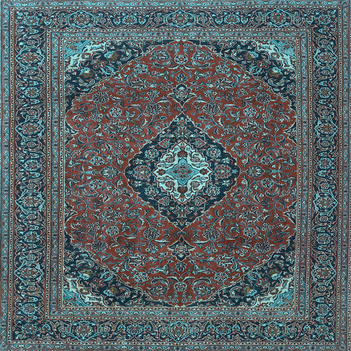 Square Machine Washable Medallion Light Blue Traditional Rug, wshtr1158lblu