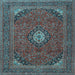 Square Machine Washable Medallion Light Blue Traditional Rug, wshtr1158lblu