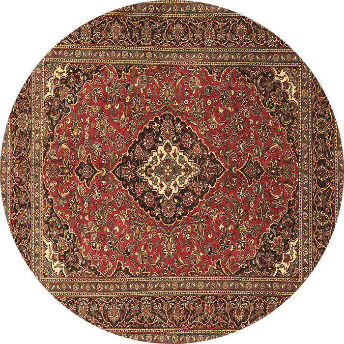 Round Machine Washable Medallion Brown Traditional Rug, wshtr1159brn