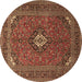 Round Machine Washable Medallion Brown Traditional Rug, wshtr1159brn