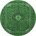 Round Machine Washable Medallion Emerald Green Traditional Area Rugs, wshtr1159emgrn