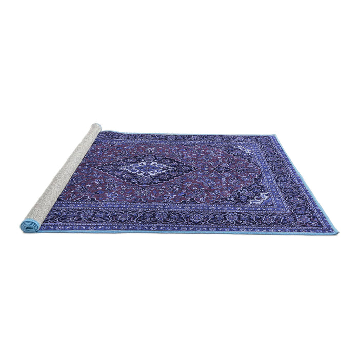 Sideview of Machine Washable Medallion Blue Traditional Rug, wshtr1159blu