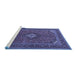 Sideview of Machine Washable Medallion Blue Traditional Rug, wshtr1159blu