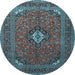 Round Machine Washable Medallion Light Blue Traditional Rug, wshtr1159lblu