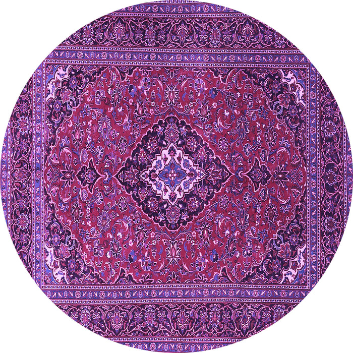 Round Machine Washable Medallion Purple Traditional Area Rugs, wshtr1159pur