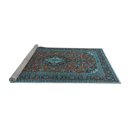 Sideview of Machine Washable Medallion Light Blue Traditional Rug, wshtr1159lblu