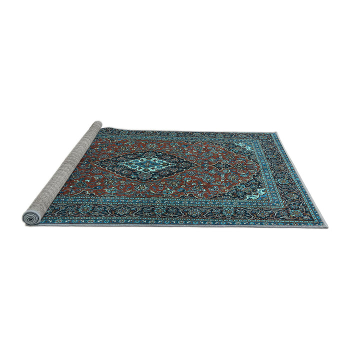 Sideview of Machine Washable Medallion Light Blue Traditional Rug, wshtr1159lblu