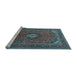 Sideview of Machine Washable Medallion Light Blue Traditional Rug, wshtr1159lblu