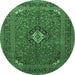 Round Medallion Emerald Green Traditional Rug, tr1159emgrn