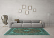 Machine Washable Medallion Turquoise Traditional Area Rugs in a Living Room,, wshtr1159turq