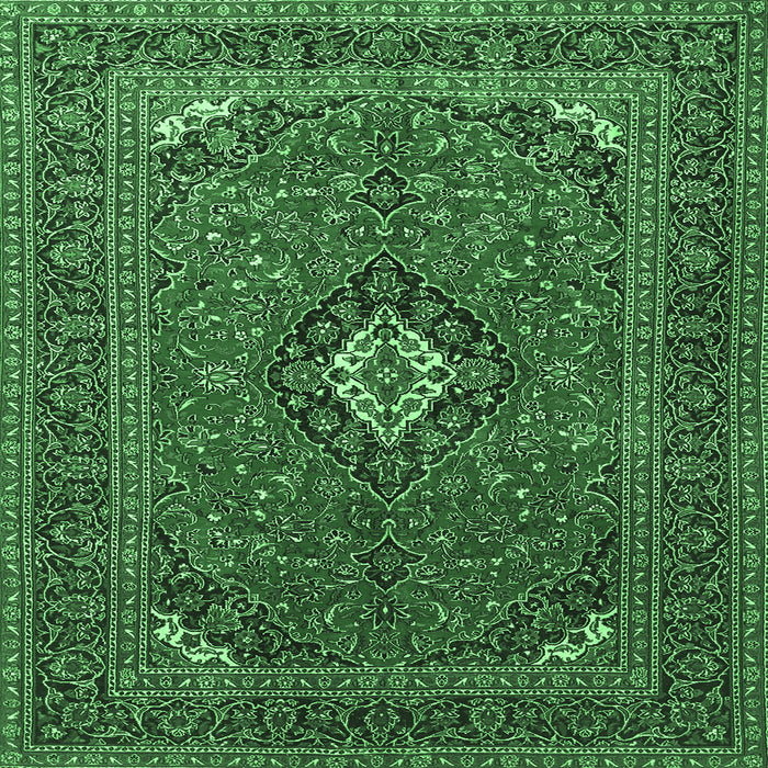 Square Machine Washable Medallion Emerald Green Traditional Area Rugs, wshtr1159emgrn