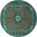 Round Machine Washable Medallion Turquoise Traditional Area Rugs, wshtr1159turq