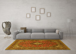 Machine Washable Medallion Yellow Traditional Rug in a Living Room, wshtr1159yw