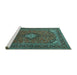 Sideview of Machine Washable Medallion Turquoise Traditional Area Rugs, wshtr1159turq