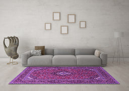 Machine Washable Medallion Purple Traditional Area Rugs in a Living Room, wshtr1159pur