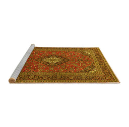 Sideview of Machine Washable Medallion Yellow Traditional Rug, wshtr1159yw