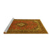 Sideview of Machine Washable Medallion Yellow Traditional Rug, wshtr1159yw