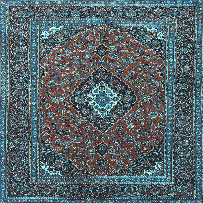 Square Machine Washable Medallion Light Blue Traditional Rug, wshtr1159lblu