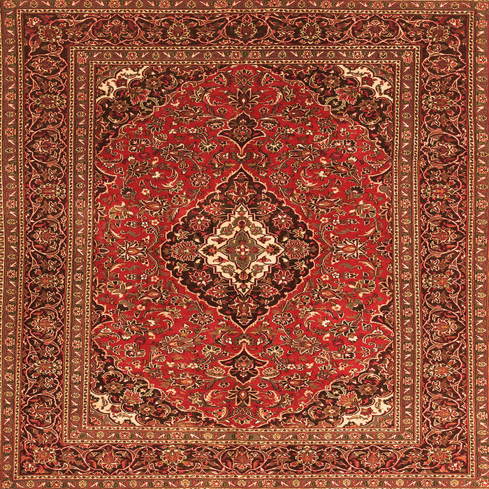 Round Machine Washable Medallion Orange Traditional Area Rugs, wshtr1159org