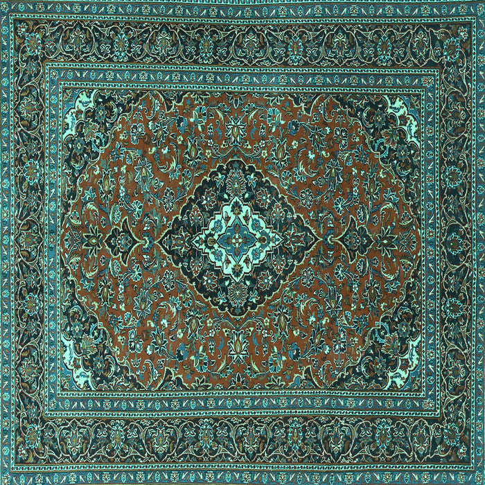 Square Machine Washable Medallion Turquoise Traditional Area Rugs, wshtr1159turq