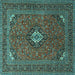 Square Machine Washable Medallion Turquoise Traditional Area Rugs, wshtr1159turq