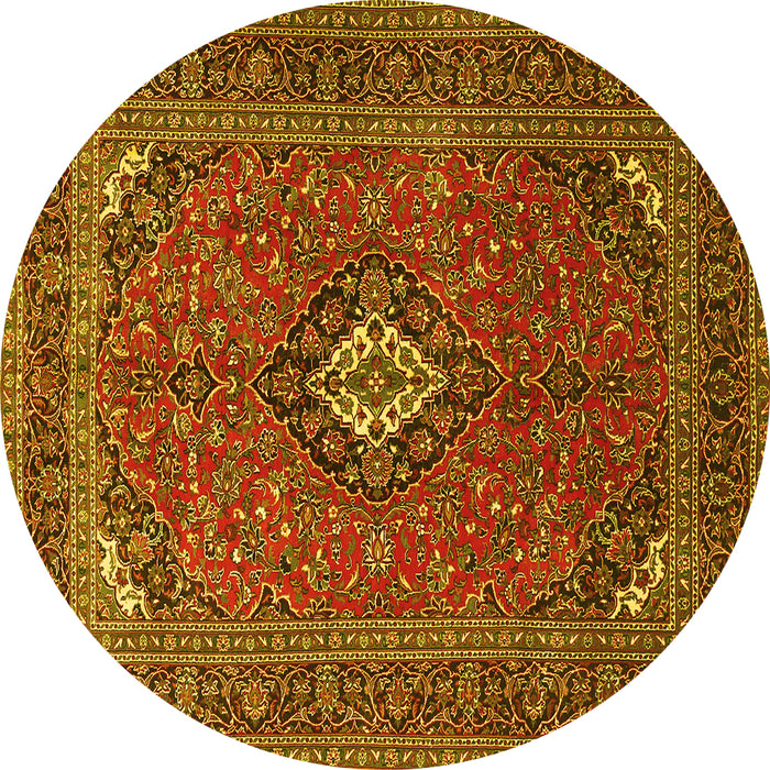 Round Machine Washable Medallion Yellow Traditional Rug, wshtr1159yw