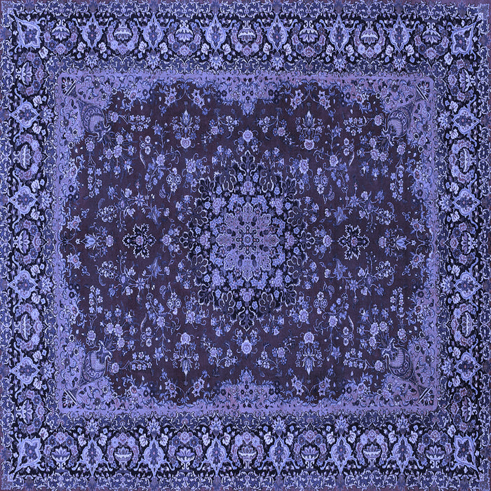 Square Machine Washable Medallion Blue Traditional Rug, wshtr115blu