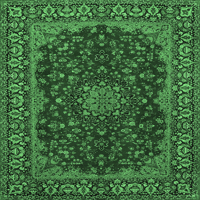 Square Medallion Emerald Green Traditional Rug, tr115emgrn