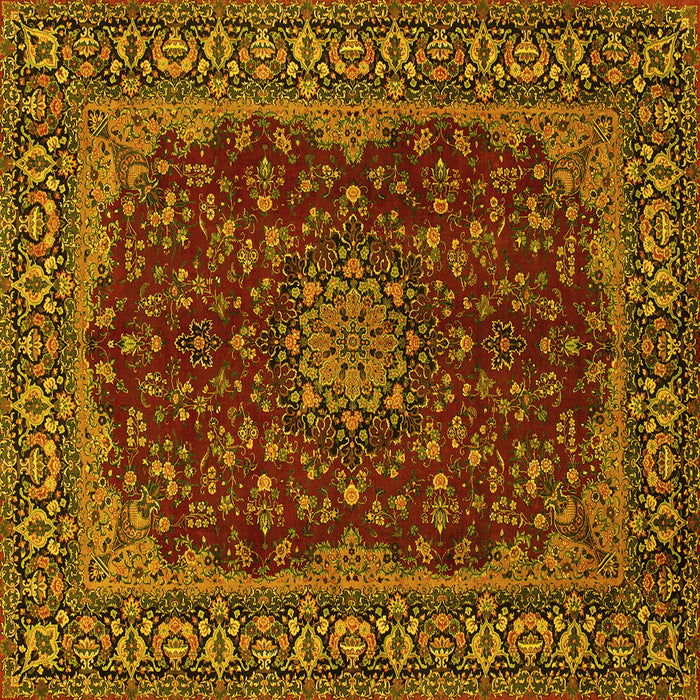 Square Machine Washable Medallion Yellow Traditional Rug, wshtr115yw