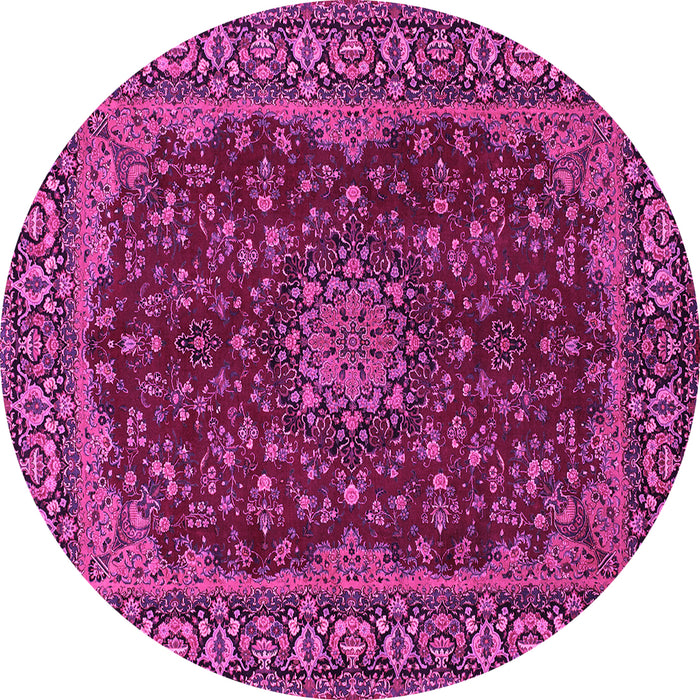 Round Machine Washable Medallion Pink Traditional Rug, wshtr115pnk