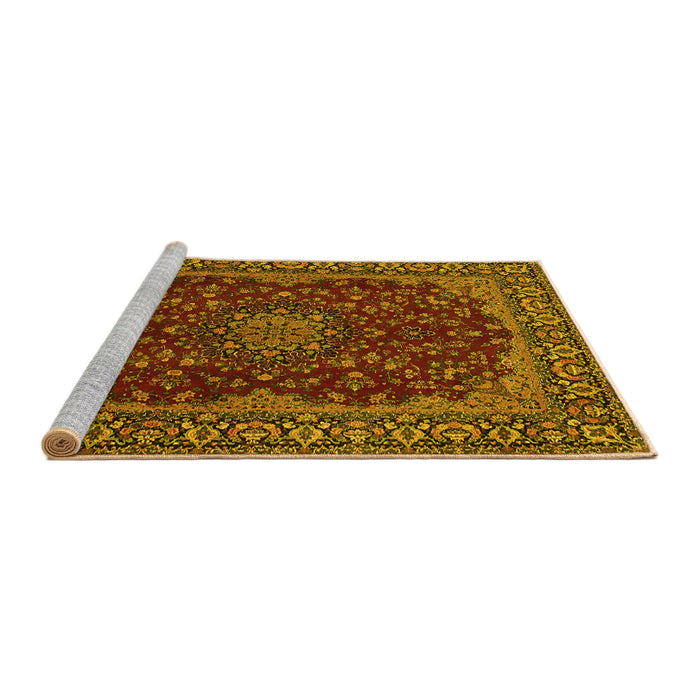 Sideview of Machine Washable Medallion Yellow Traditional Rug, wshtr115yw