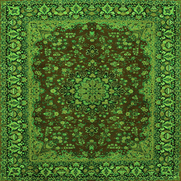 Round Machine Washable Medallion Green Traditional Area Rugs, wshtr115grn