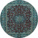 Round Machine Washable Medallion Light Blue Traditional Rug, wshtr115lblu