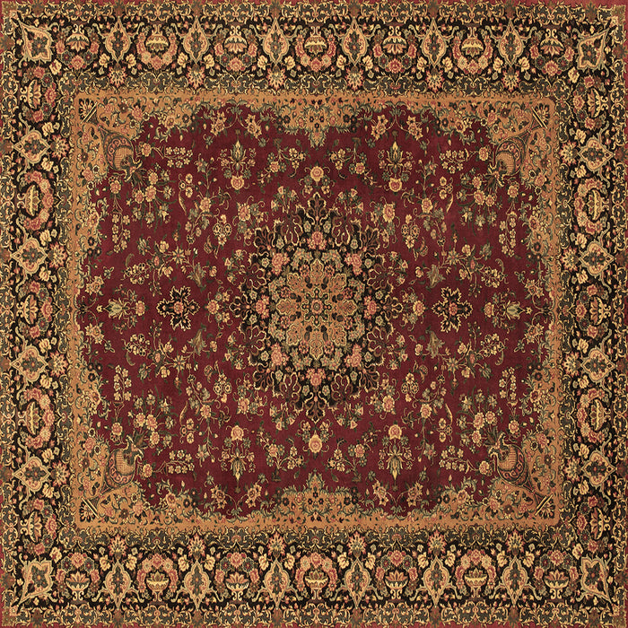 Square Machine Washable Medallion Brown Traditional Rug, wshtr115brn